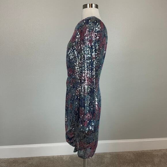 Aidan Mattox Colorful Sequin One Shoulder Mini Sheath Cocktail Dress Blue SZ 12 - Picture 6 of 14